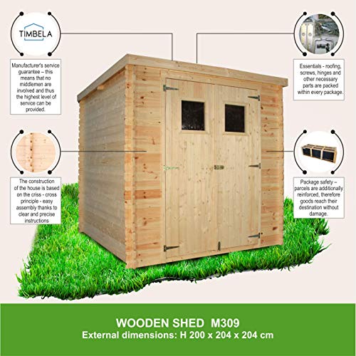 Excelente calidad Ventanas- TIMBELA M311F Cobertizo de Madera pequeño Casa  de Almacenamiento jardín 142x204x200 cm/ m2 Techo Puerta con Cerradura  Caseta para Exterior jardín Ahorre 20% en su primer pedido Mejor calidad