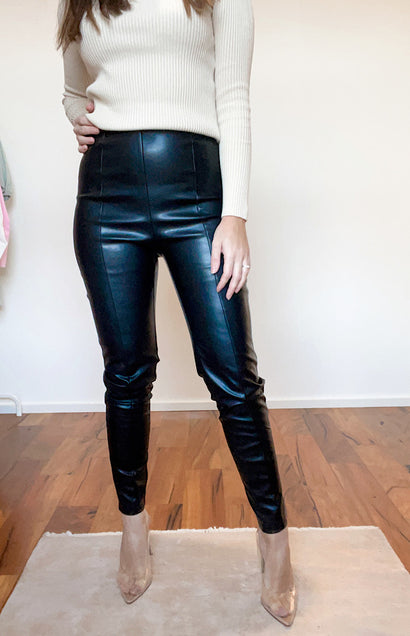 pretty little thing black faux leather leggings - Depop