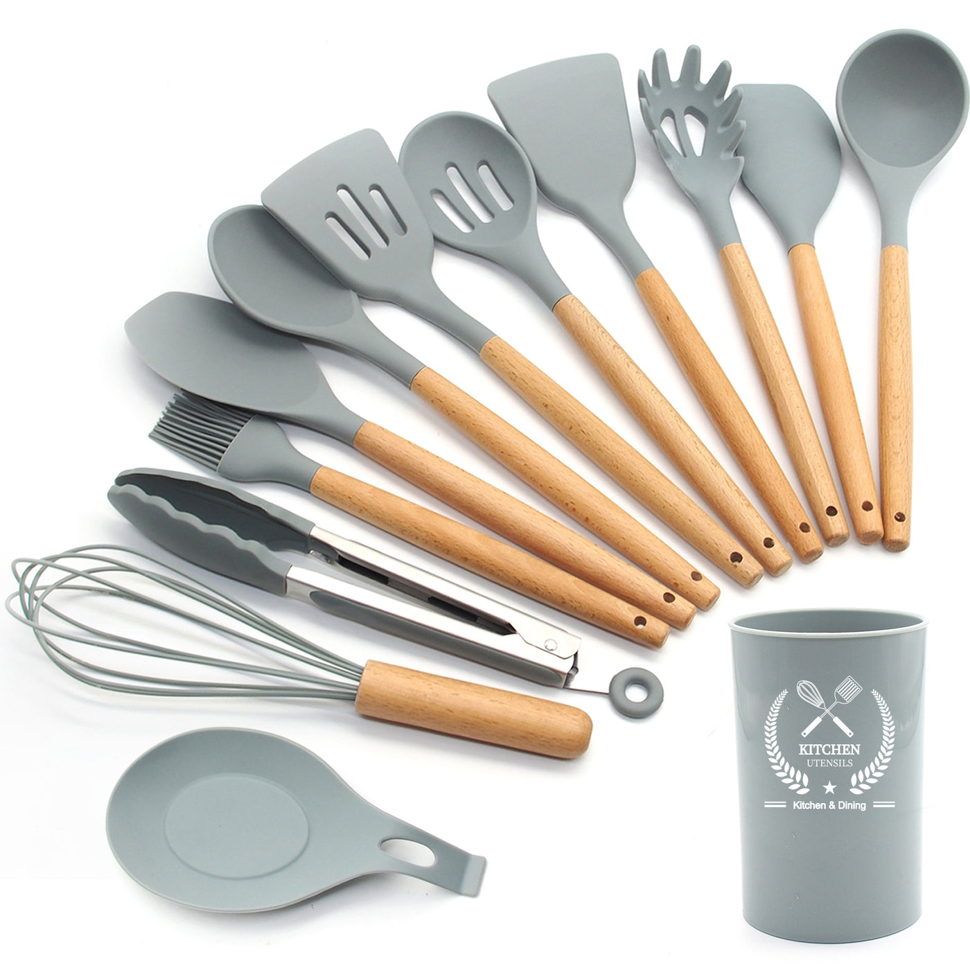 grey kitchen utensil set