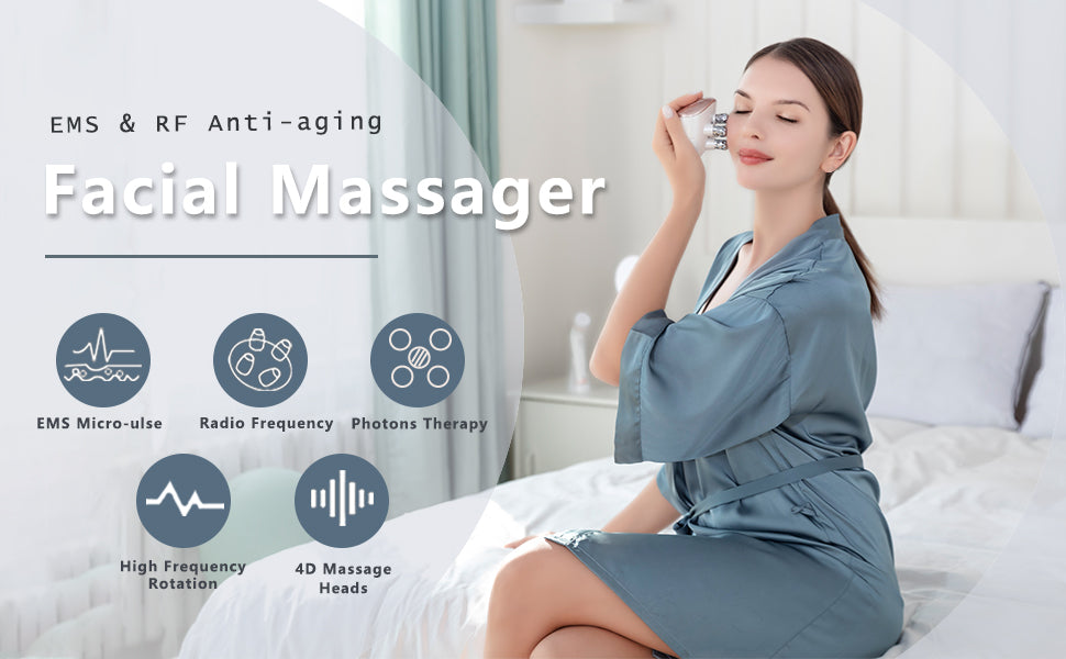 5 in 1 페이스 마사지기, R/F & EMS 페이셜 마사지기(4D MassageR 포함)