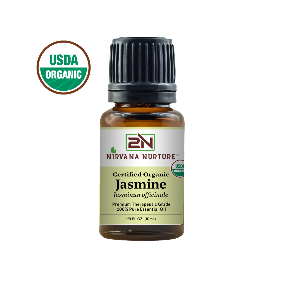 Organic Jasmine Essential Oil, USDA Certified Organic 100% Pure Premium Therapeutic Grade, Undiluted