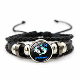 12 Zodiac  Constellation Charm Bracelet  Fashion Multilayer Weave leather Bracelet