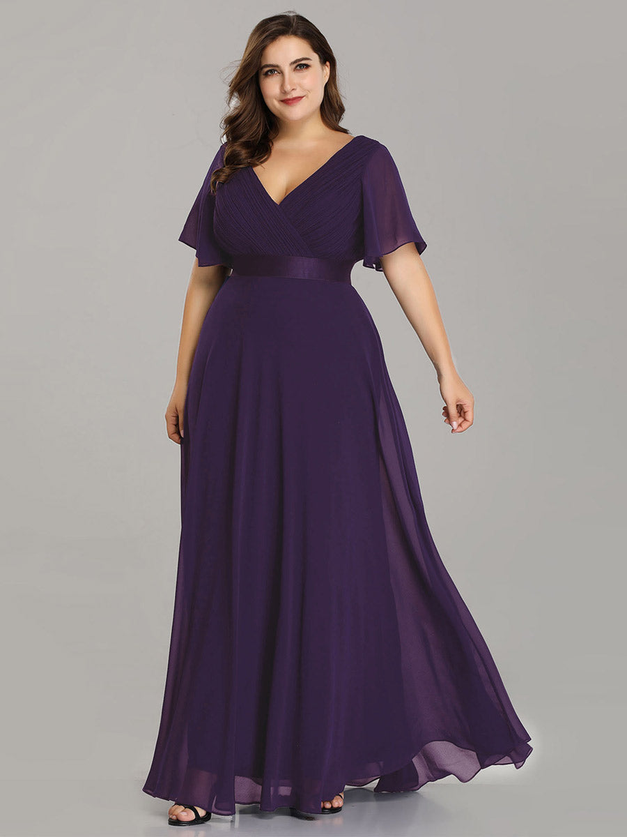 Size Evening Dress V-Neck Ruffles Padded Empire Waist Evening Dre – Curveschic
