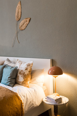 bed and bedside table lamp