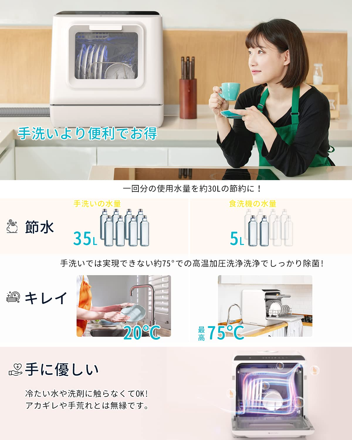 ☆エコジー ecozy 食器洗い機 EZ-DW01WA 食器乾燥機 食洗機 - その他