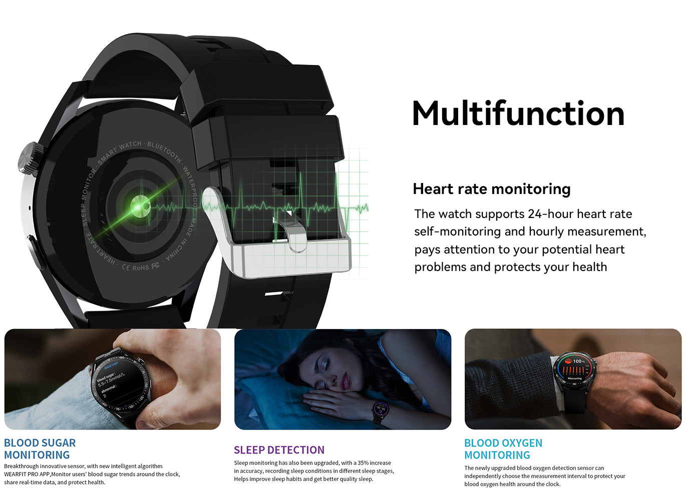 Mione MiW07 Smart Watch for Android iOS Phones Support QI Wireless Charging