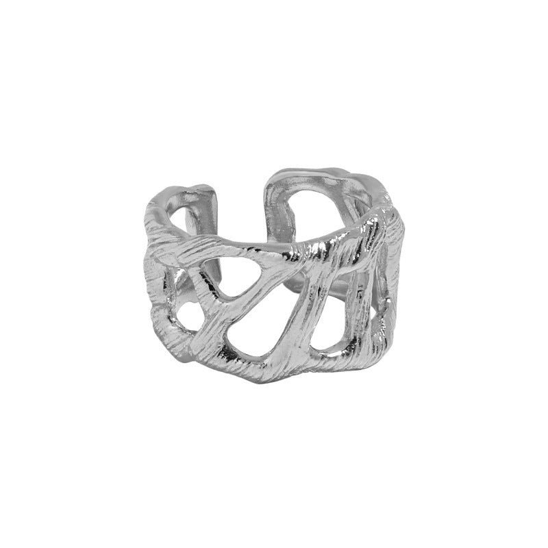 Fashion Hollow Branch Wide 925 Sterling Silver Adjustable Ring