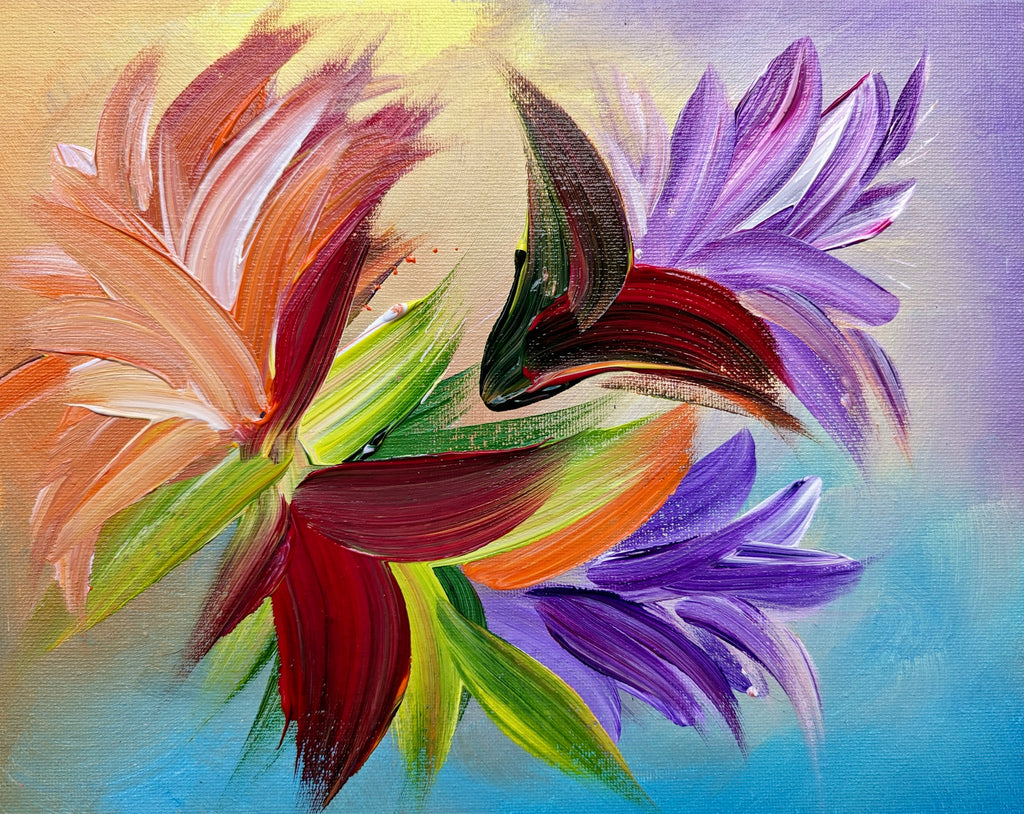 Joyful April. Abstract painting in acrylic paint on a 10 x 8“ canvas board.