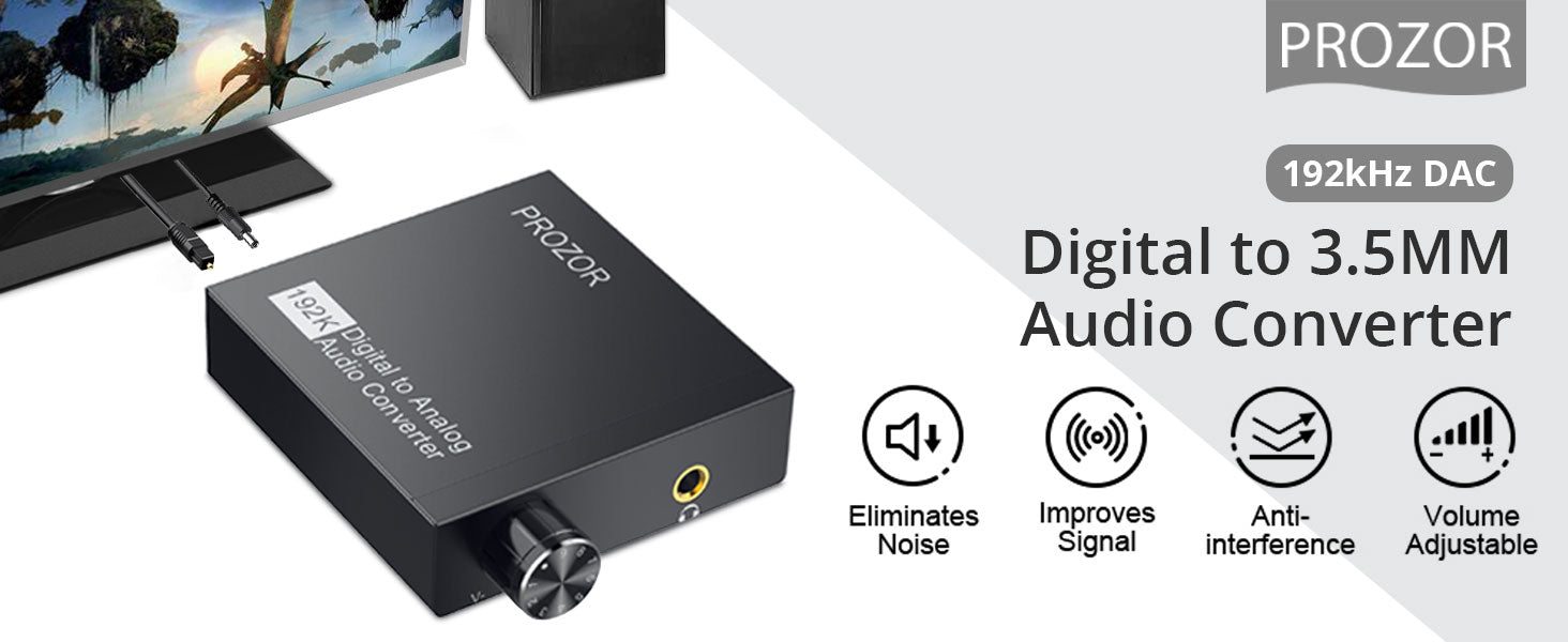 PROZOR 192kHz DAC Digital SPDIF Optical Toslink to 3.5mm Converter