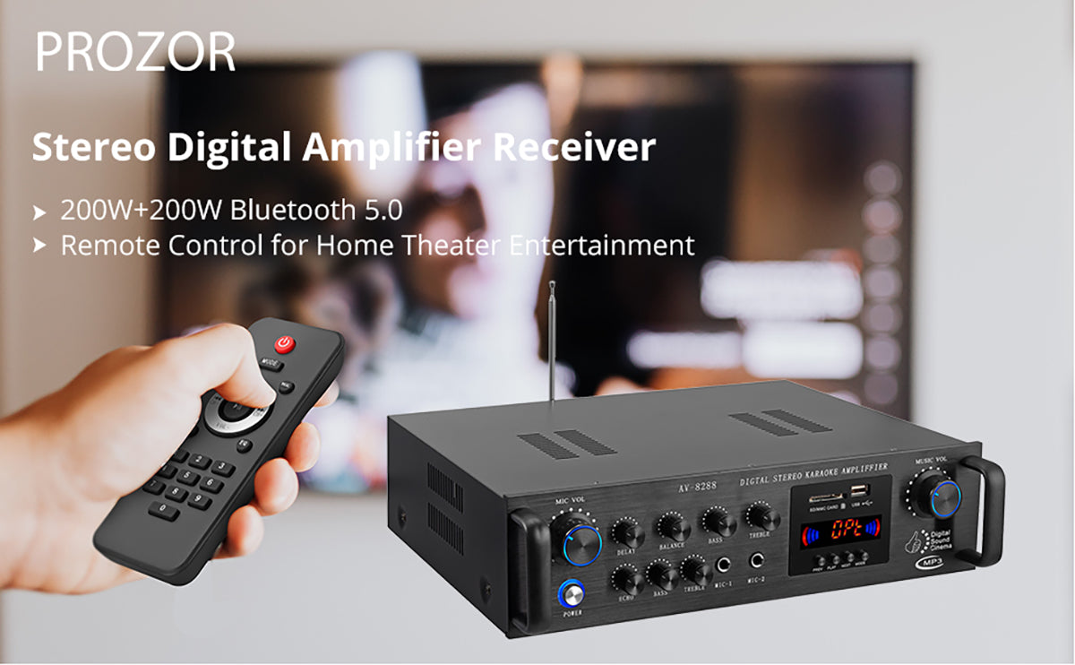 PROZOR Bluetooth Stereo Amplifier Receivers 200W+200W Digital Power Amplifier
