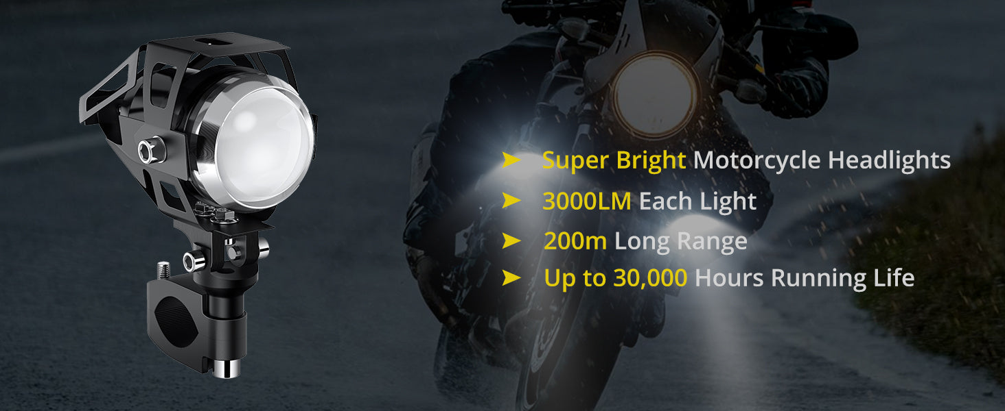 PROZOR Motorcycle Headlights 2PCS IP65 Motorbike LED Fog Spot Lights 15W U5