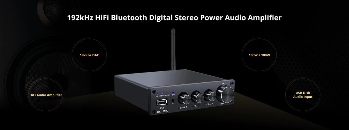 PROZOR 192kHz HiFi Bluetooth Digital Stereo Power Audio Amplifier