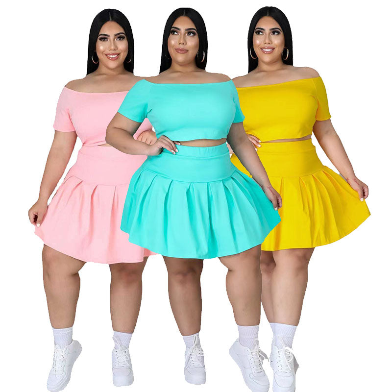 Plus Size Women Clothing  Summer Outfits Crop Tops and Pleaed - Choclate plus size confident store 