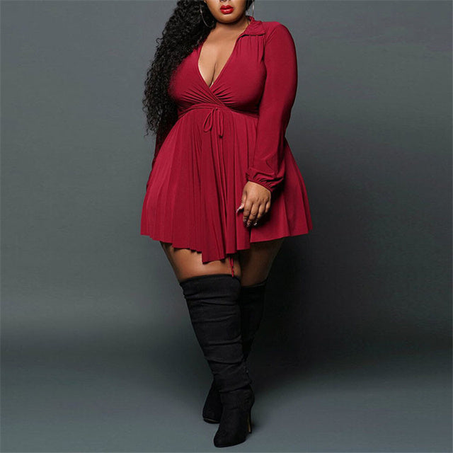Plus Size Women Clothing Sizes Dresses with Lace Up V Neck - Choclate plus size confident store 