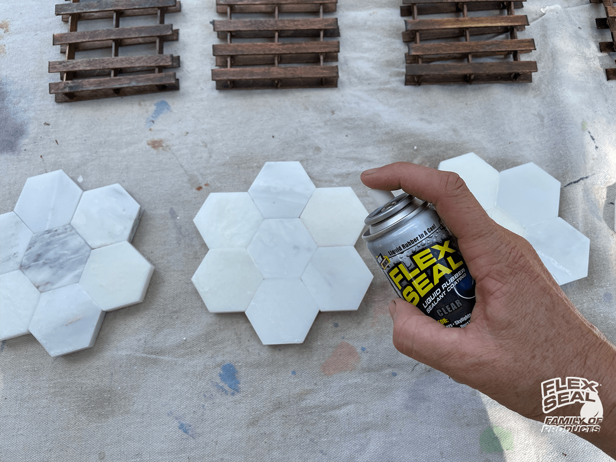 Add a waterproof layer of protection to your DIY tile coasters with Flex Seal Clear.