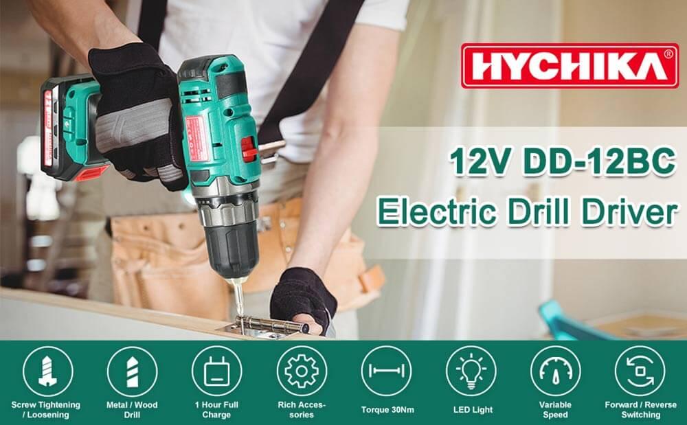 HYCHIKA 12V Double-Battery Cordless Electric Drill Screwdriver Power Driver  Lithium-Ion Battery Electric Drill Hand