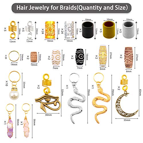 Lykoow161Pcs Dreadlocks Hair Jewelry Gold Wire Wrapped Crystal Hair Beads  Loc Jewelry Hair Accessories for Women Braids, Hair Cuffs Metal Coils Rings  Pearls Hair Pendants Hair Clip Decoration 161 Pieces