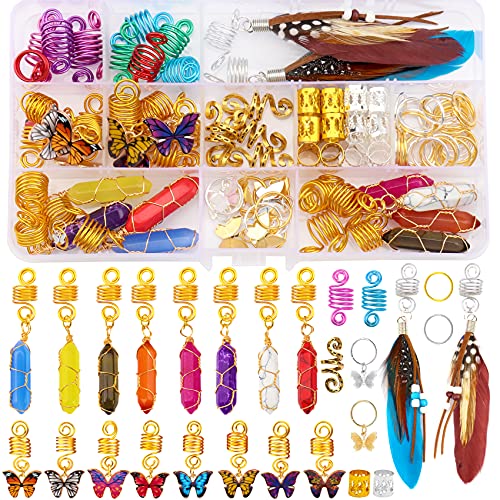 128 Pieces Loc Jewelry for Hair Dreadlocks Handmade Wire Wrapped Natural  Crystal Adornment Braid Accessories Butterfly Hair Rings Hair Charms Hair  Coil Cuffs for Women Girls Men