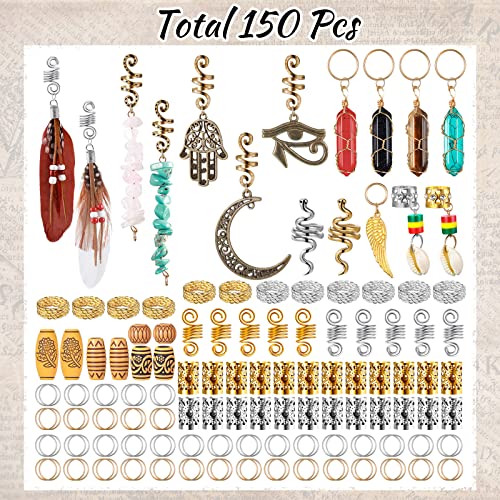 150 Pieces Dreadlock Jewelry Crystal Wire Wrapped Loc Adornment Assorted  Imitation Wood Beads Braid Accessories Hair Jewels for Braids Hair Cuffs