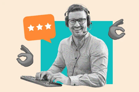 print on demand customer service - man with a keyboard wearing headphones