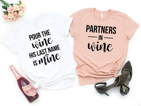 pink and white wine themed t shirts with black heels