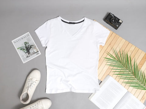white POD t shirt with camera and shoes