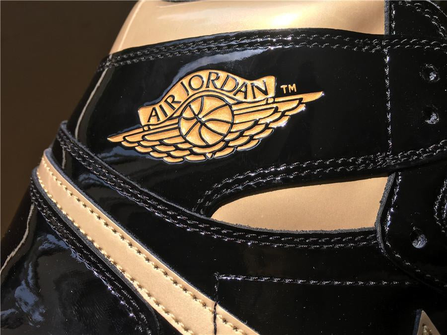 NIKE Air Jordan 1 AJ1 Sport Shoes Black gold patent leather