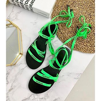Balenciaga Lace Flat Sandals With Printed Balenciaga Laces