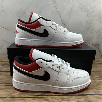 huacaigeng Tuhq Nike Air Jordan 1 Low Gs White Gym Red Aj1 Baske