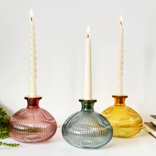 Set Of 4 Coloured Jewel Glass Candlestick Holders Church Candle Table  Decoration