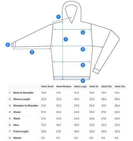 hoodie size chart