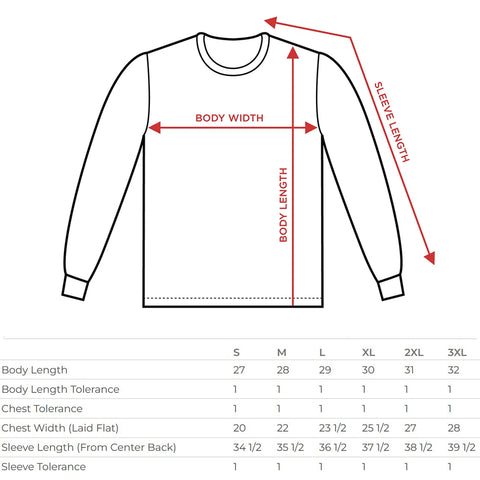 crewneck sweatshirt size chart