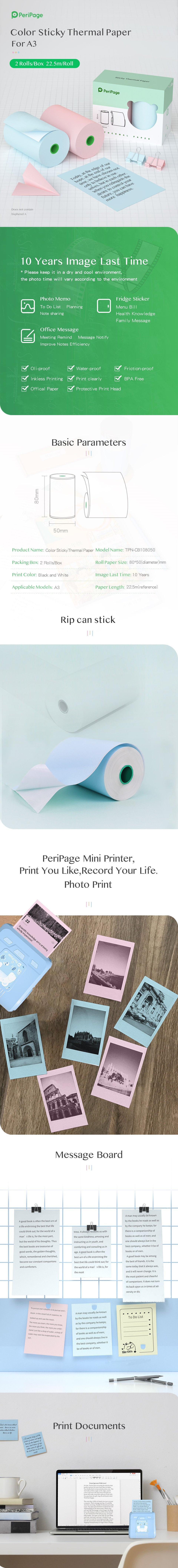 PeriPage A3 80×50mm Color Sticky Paper