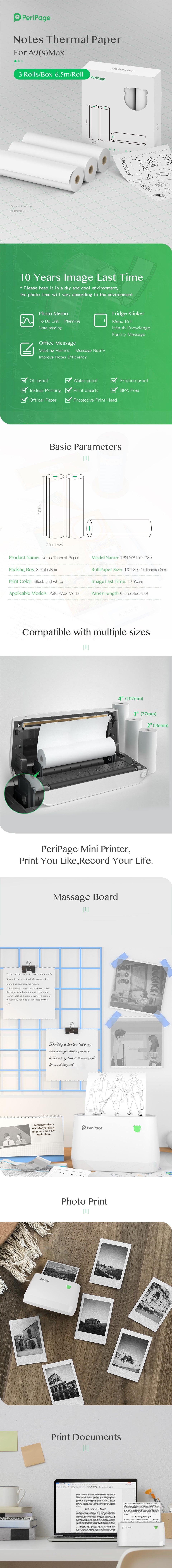 PeriPage A9S MAX 107×30mm White Thermal Paper