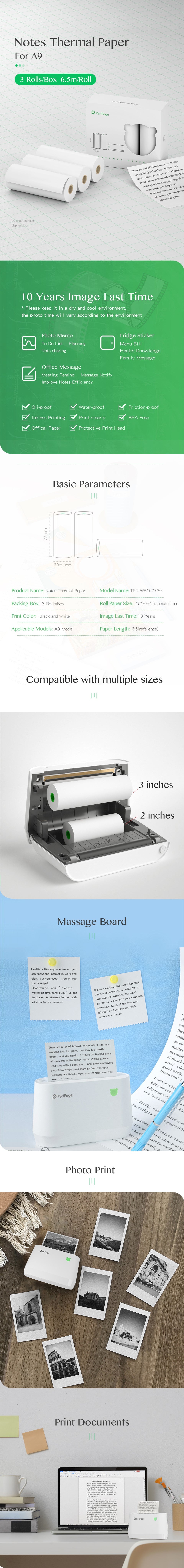 PeriPage A9 77×30mm White Thermal Paper