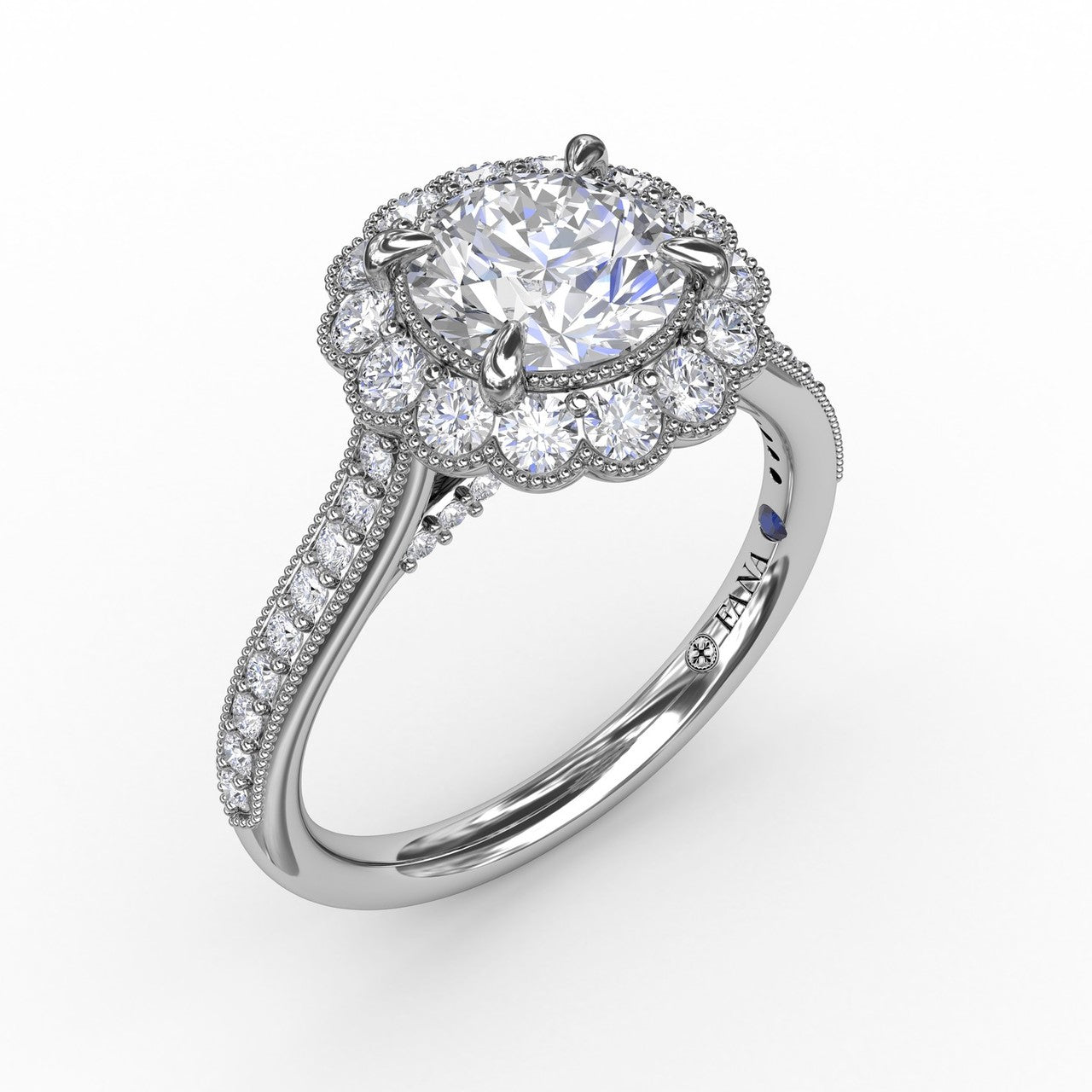 Vintage Scalloped Halo Engagement Ring With Milgrain Details