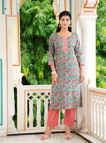 Bottle Green Kundan Button Down Kurti with Straight Pants and Maroon P | A  line kurti, Pink kurti, Embroidered kurti