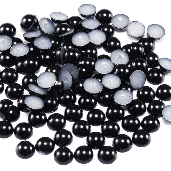 Acrylic flat back black round pearls - 2mm