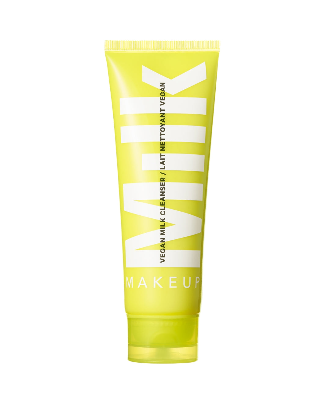 Product image of a yellow tube of milk Makeup Vegan Milk Cleanser on a white background