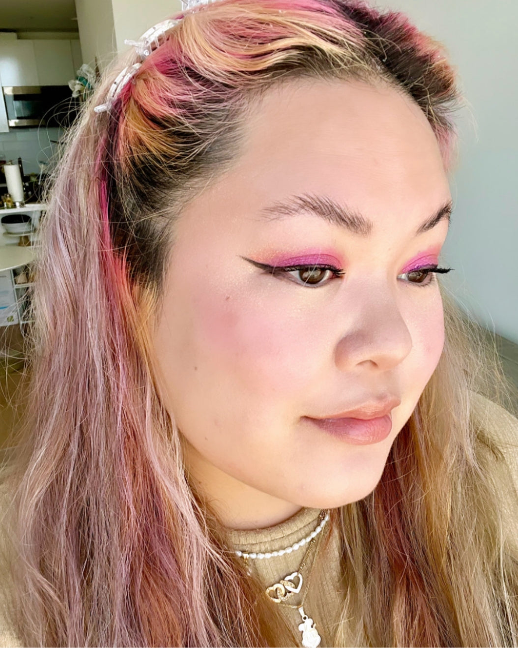 Danielle wears Milk Makeup Color Chalk for a hot pink eye look