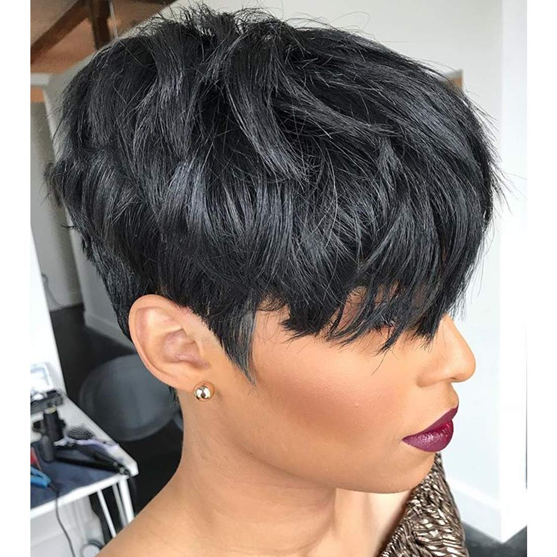 Yviann Human Hair Short Wigs Pixie Cut Wigs With Bangs Short Black Lay Yviannhair 