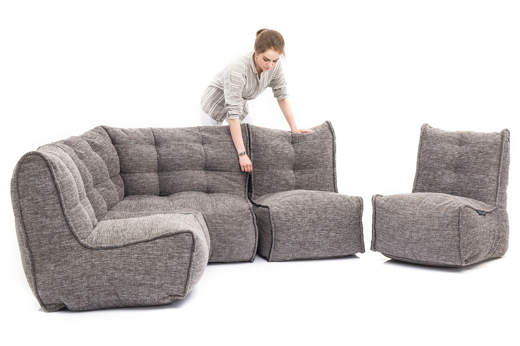 MODULAR bean bag sofa unzipped to separate seats