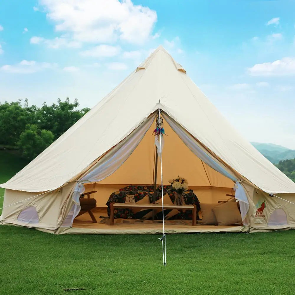 Luxury Family Camping Waterproof Sibley Outdoor Glamping Cotton Canvas Bell Tent