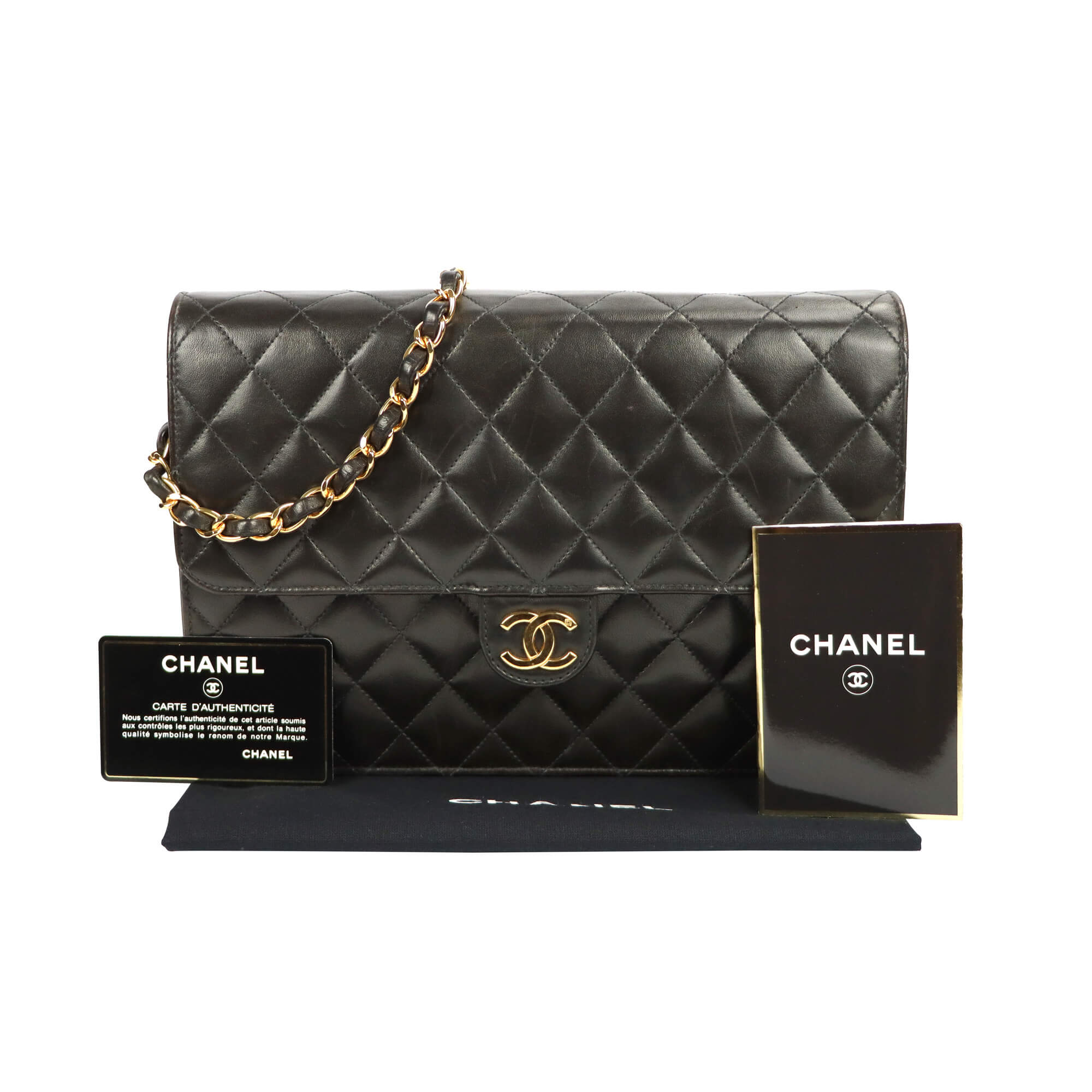 Chanel Black Quilted Lambskin Vintage Jumbo Double Sided Classic Flap