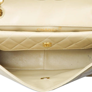 Chanel Classic Half Quilted Single Flap Bag Medium Beige Lambskin Gold