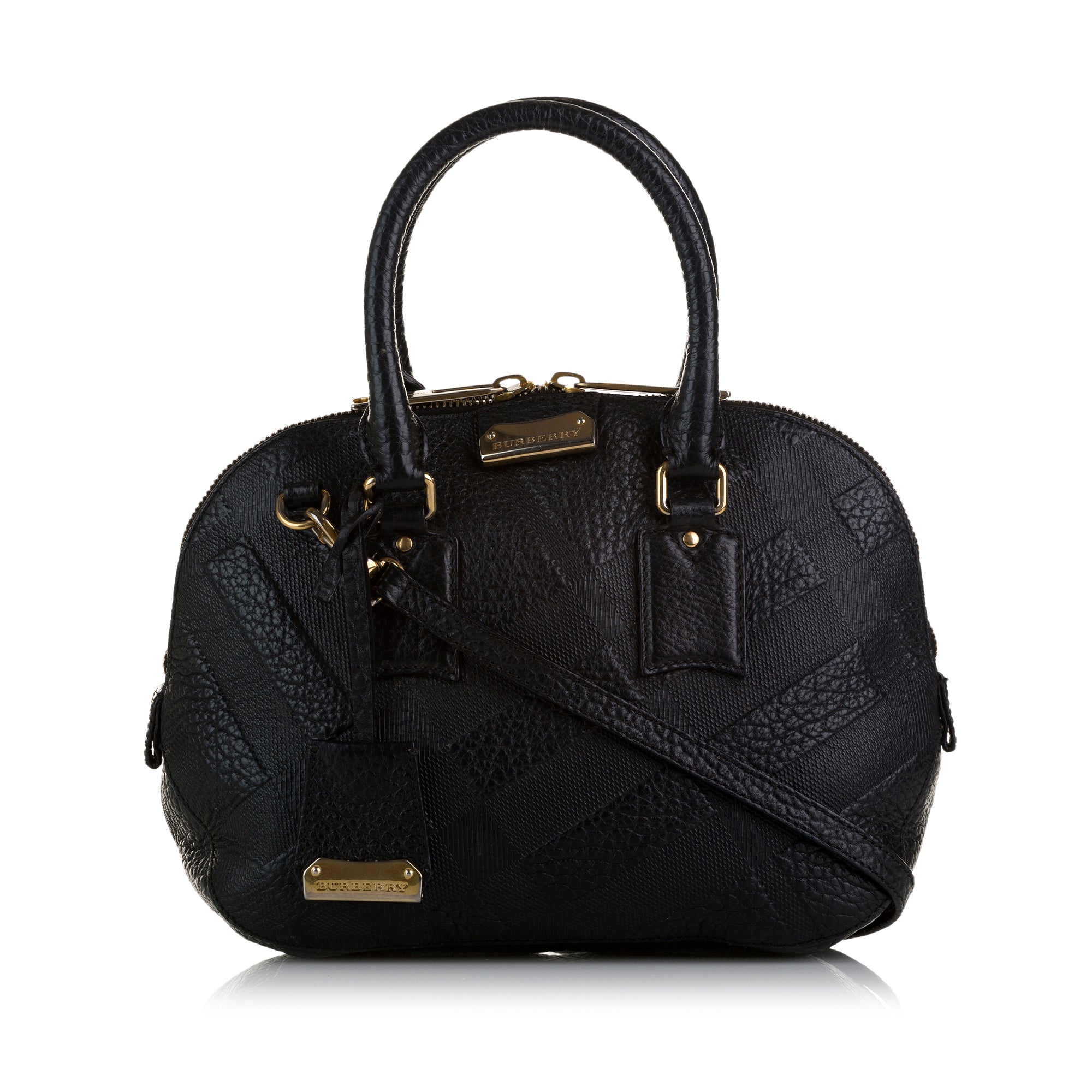 Burberry Orchard Handbag Medium Black Check Embossed Leather 