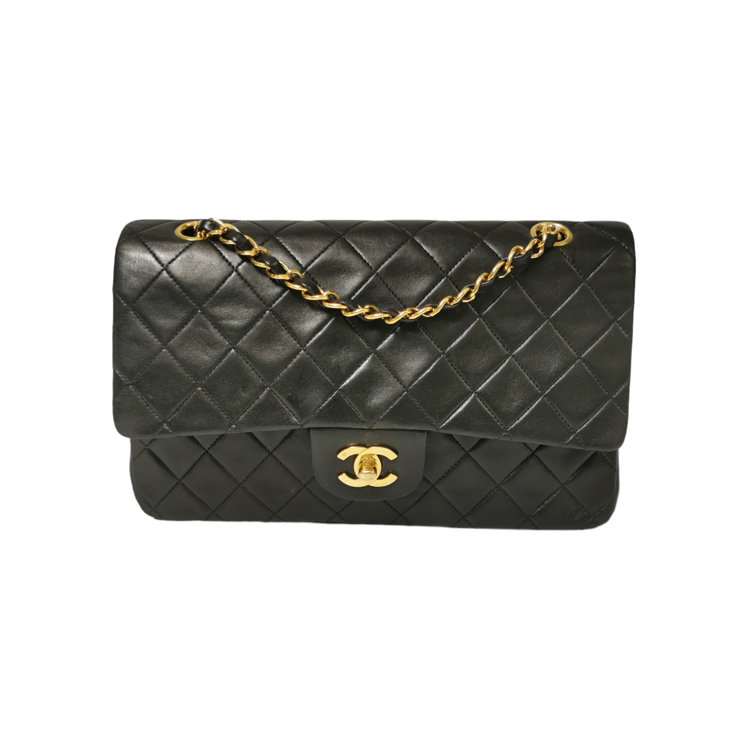 CHANEL Vintage Classic Double Flap Bag Quilted Lambskin Medium Black   Chelsea Vintage Couture