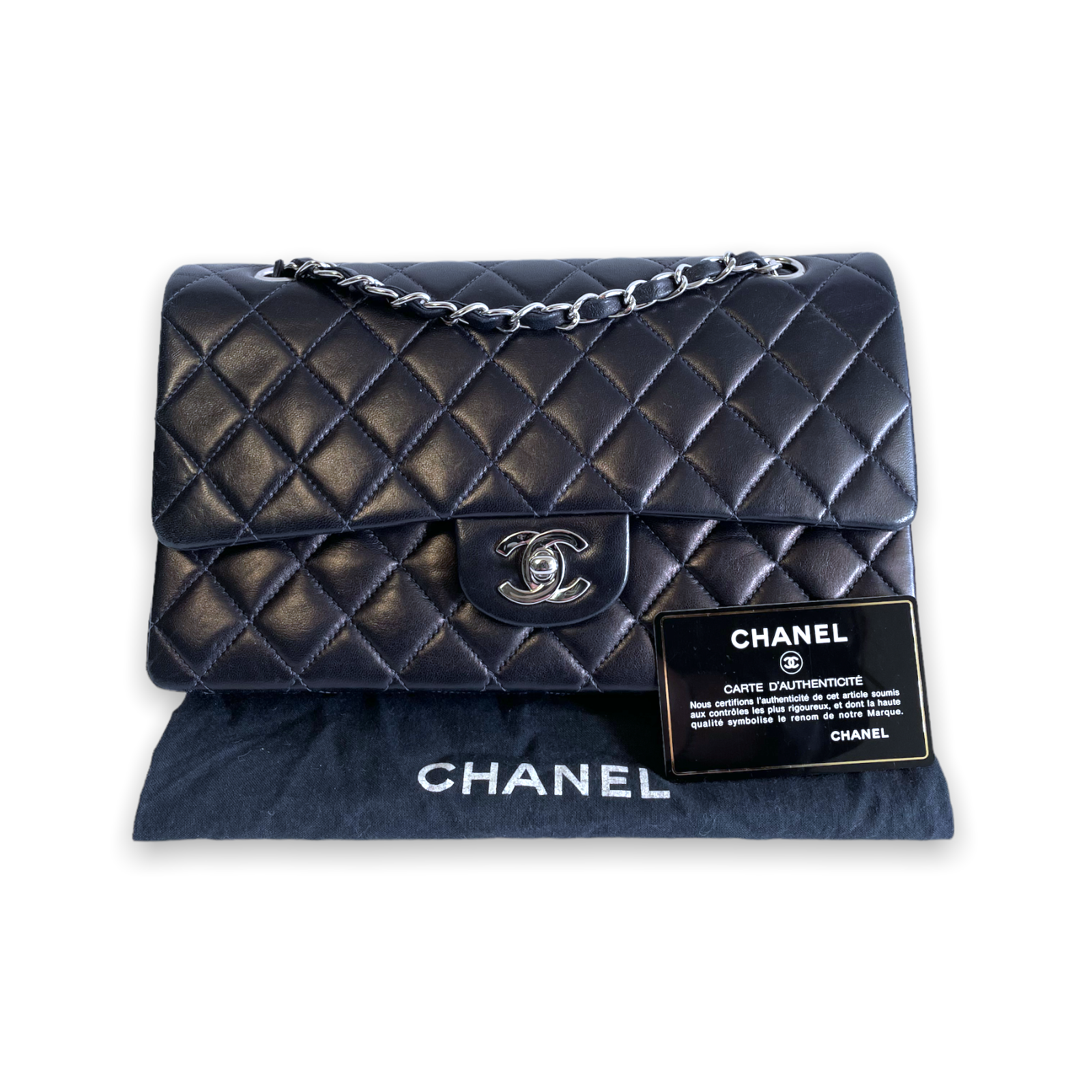 Chanel Classic Double Flap Quilted Caviar Gold tone Medium Beige  Nice Bag