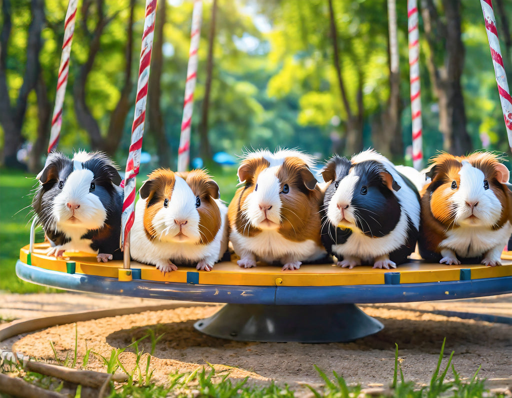 guinea pigs on a merry go round outdoors