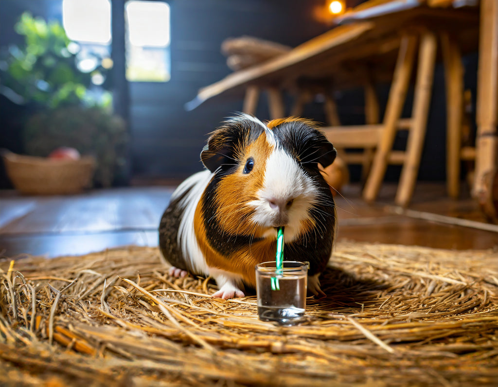 generated by firefly, a guinea pig sipper water with a straw on woven rug in a modern farmhouse